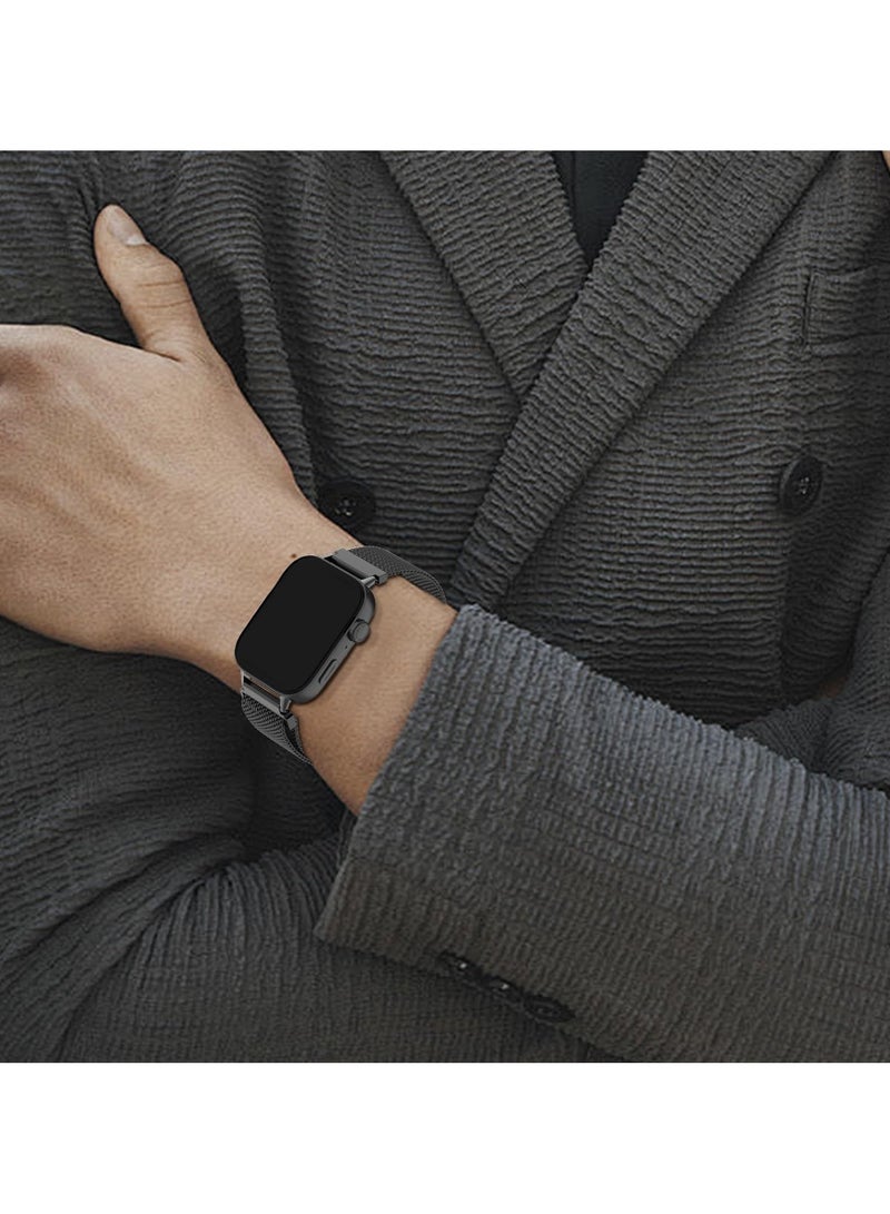 سوار متوافق مع ساعة هواوي فيت 3، حزام بديل من الفولاذ المقاوم للصدأ، شبكة معدنية مع إغلاق مغناطيسي، حزام ساعة للرجال والنساء (أسود) - Image 2