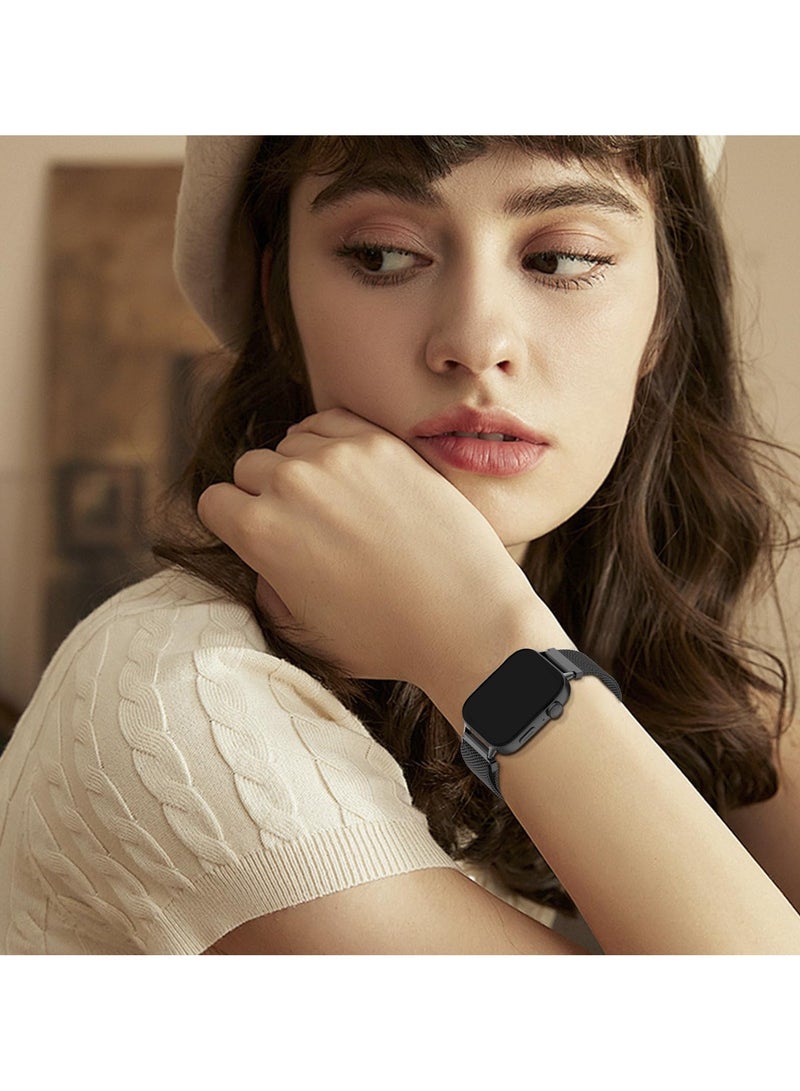 سوار متوافق مع ساعة هواوي فيت 3، حزام بديل من الفولاذ المقاوم للصدأ، شبكة معدنية مع إغلاق مغناطيسي، حزام ساعة للرجال والنساء (أسود) - Image 3