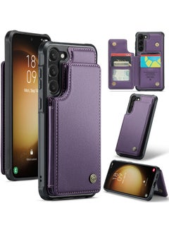 CaseMe Wallet Case for Samsung Galaxy S23 Premium Handmade Durable PU Leather Slim Shockproof Case with [Double Magnetic Clasp] [Card Holder] [Kickstand] [RFID Blocking] (Purple)  - Image 1