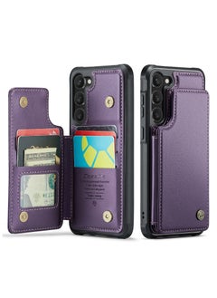 CaseMe Wallet Case for Samsung Galaxy S23 Premium Handmade Durable PU Leather Slim Shockproof Case with [Double Magnetic Clasp] [Card Holder] [Kickstand] [RFID Blocking] (Purple)  - Image 2