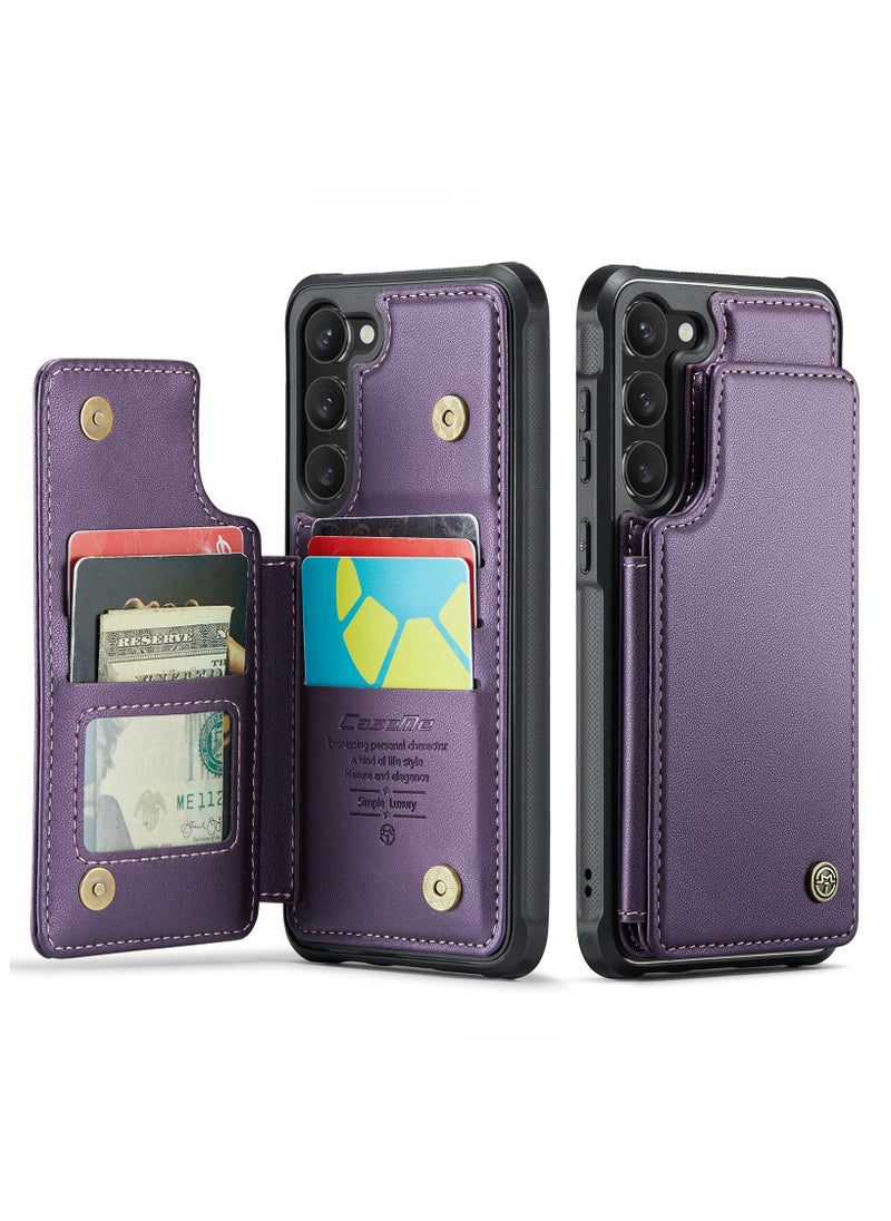 CaseMe Wallet Case for Samsung Galaxy S23 Premium Handmade Durable PU Leather Slim Shockproof Case with [Double Magnetic Clasp] [Card Holder] [Kickstand] [RFID Blocking] (Purple)  - Image 2