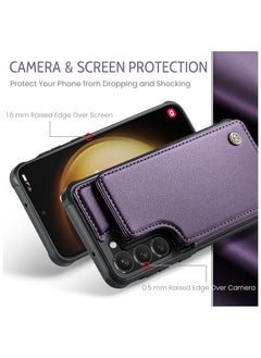CaseMe Wallet Case for Samsung Galaxy S23 Premium Handmade Durable PU Leather Slim Shockproof Case with [Double Magnetic Clasp] [Card Holder] [Kickstand] [RFID Blocking] (Purple)  - Image 3