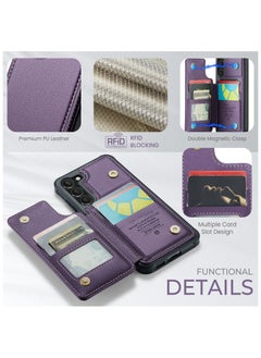 CaseMe Wallet Case for Samsung Galaxy S23 Premium Handmade Durable PU Leather Slim Shockproof Case with [Double Magnetic Clasp] [Card Holder] [Kickstand] [RFID Blocking] (Purple)  - Image 4