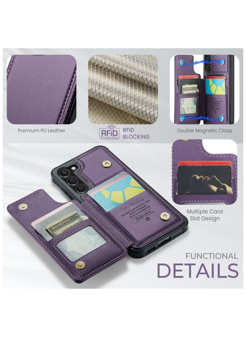 CaseMe Wallet Case for Samsung Galaxy S23 Premium Handmade Durable PU Leather Slim Shockproof Case with [Double Magnetic Clasp] [Card Holder] [Kickstand] [RFID Blocking] (Purple)  - Image 4