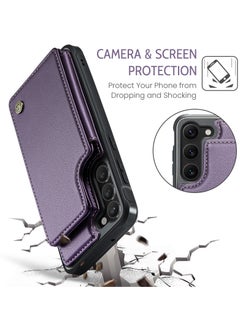 CaseMe Wallet Case for Samsung Galaxy S23 Premium Handmade Durable PU Leather Slim Shockproof Case with [Double Magnetic Clasp] [Card Holder] [Kickstand] [RFID Blocking] (Purple)  - Image 5