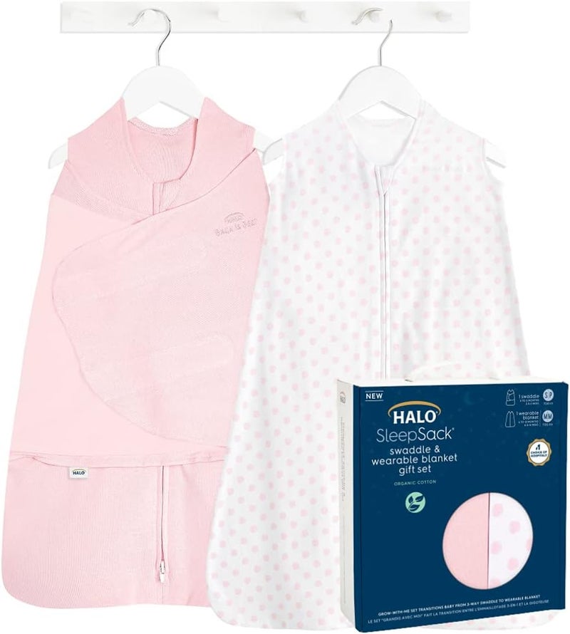 HALO SleepSack Swaddle Gift Set - 100% Organic Cotton Wearable Blanket for Newborns (0-3 Months) in Strawberry - Image 1