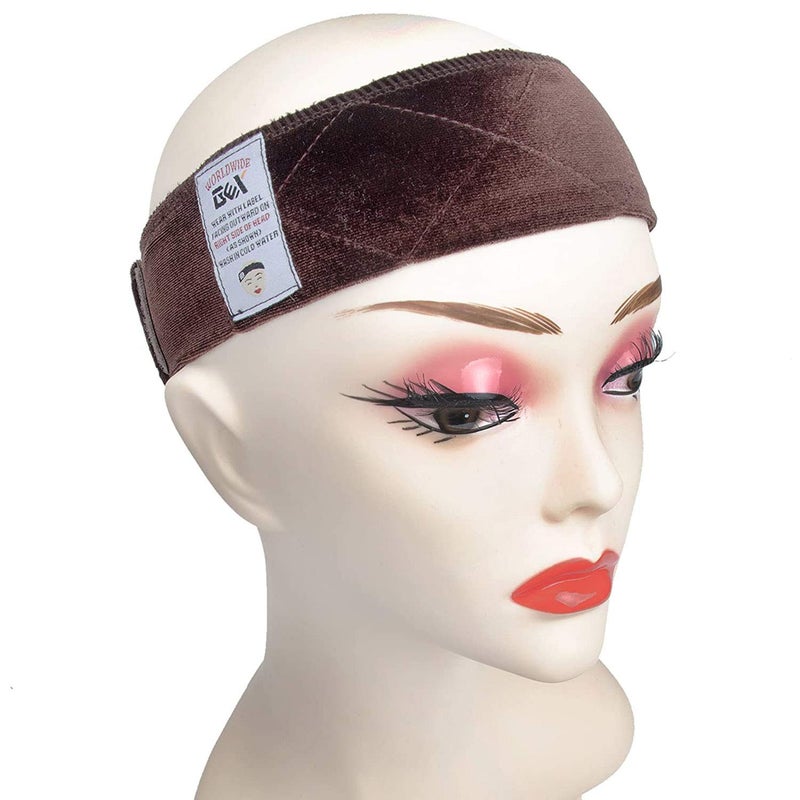 GEXWORLDWIDE GEX Wig Grip Band Flexible Velvet Scarf Head Hair Band Wig Band with Adjustable Fastern (Dark Brown) - Image 1