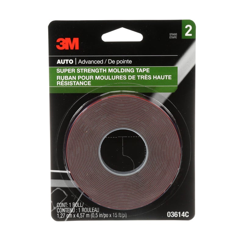 3M Super-Strength Molding Tape, 1/2 in x 15 ft, High Strength Double-Sided Adhesive, Permanently Attaches Side Moldings, Trim and Emblems to Interior and Exterior of Vehicles (03614) - Image 1