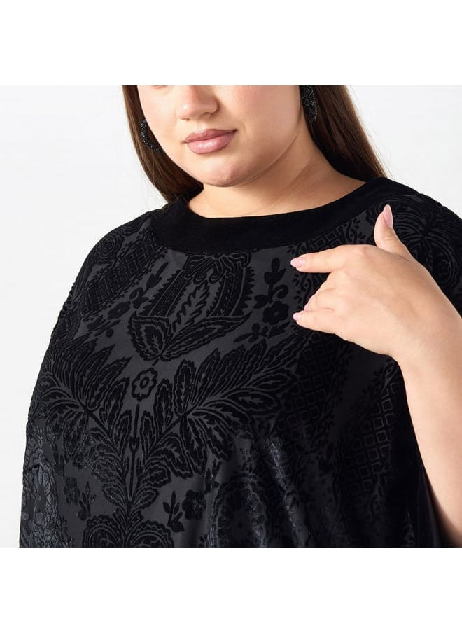 Ulla Popken Plus Size Ulla Popken All-Over Floral Print Textured Top with 3/4 Sleeves  - Image 4