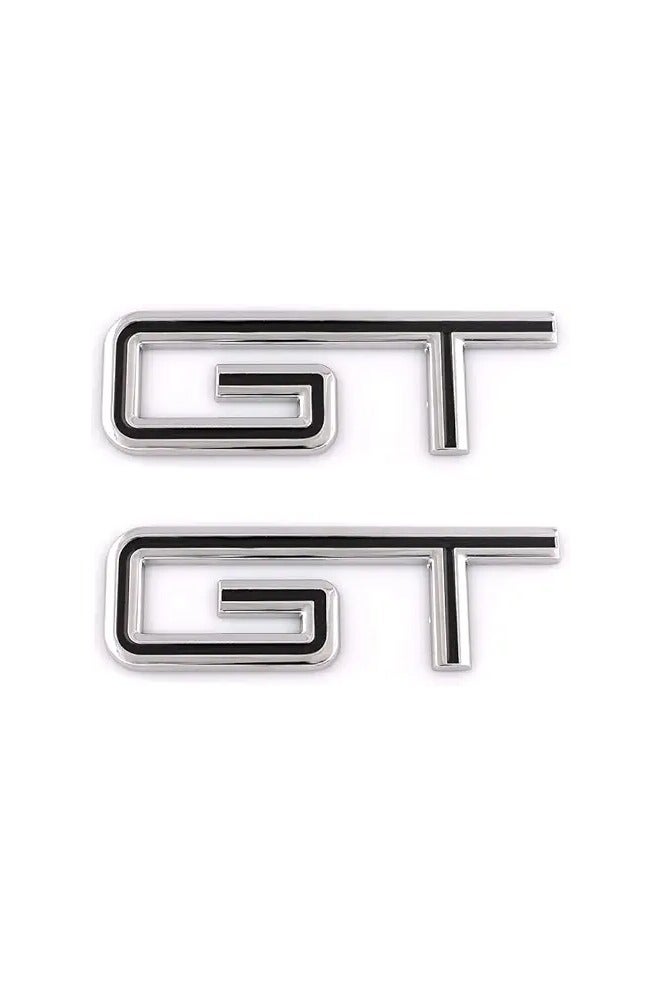 2Pcs GT Emblem Metal Logo 3D Car Badge Auto Racing Sport Sticker Grand Tourer Decal (Silver Black)