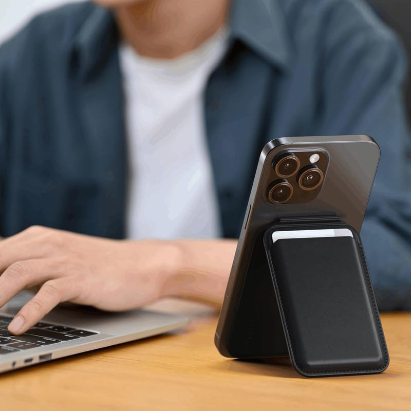 ClickCase Magnetic Wallet with Video Stand, Compatible with MagSafe Wallet with Kickstand, Card Holder for iPhone 17/16/15/14/13/12 Series (Black) - Image 2