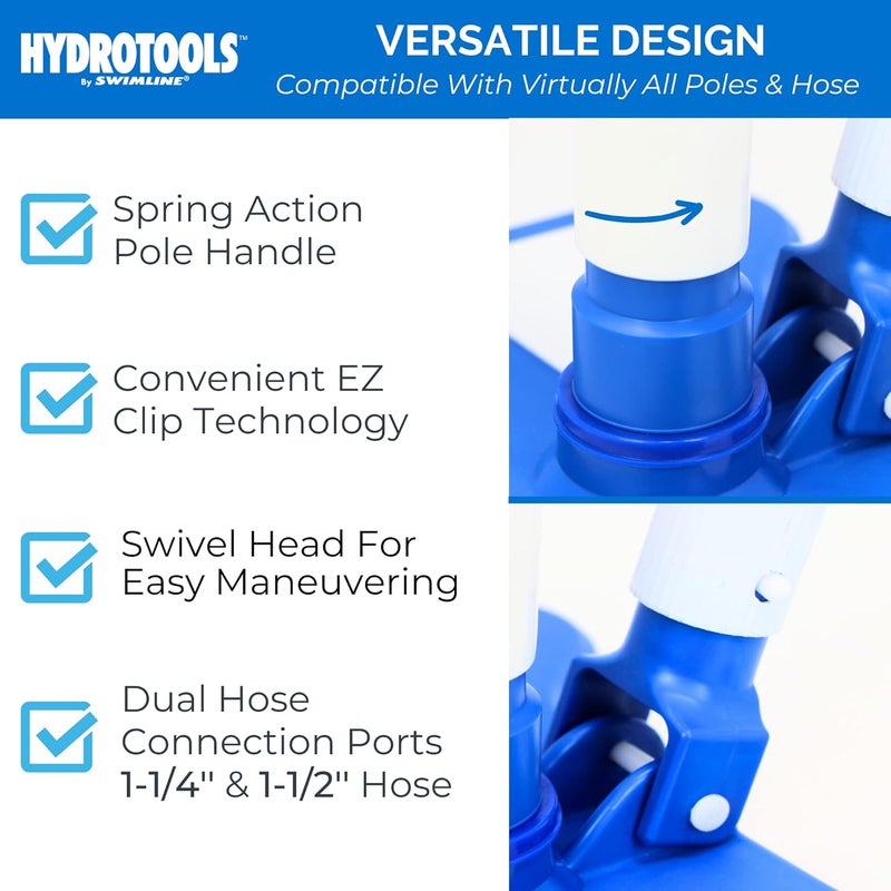 Swimline HYDROTOOLS Manual Pool Vacuum Head Attachment For Inground & Above Ground Pools |Weighted Swimming Pool Vac Head Butterfly Shape W/ Bristles| Swivel Hose 1-1/4 or 1-1/2’’|Clean Debris 8130 - Image 5
