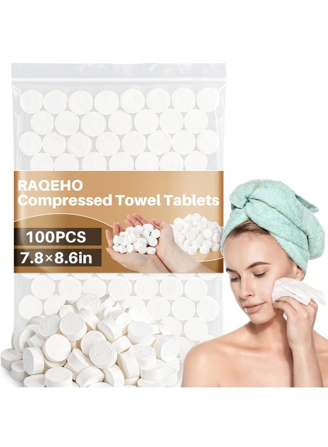 RAQEHO 100 Compressed Towel Tablets - Disposable Face Towel Washcloths Travel Towel Fast Drying Lightweight for Adult Camping Hiking Facial Mini Makeup Wipe Coin Tissues Travel Hotel Cleaning Supplies - Image 1
