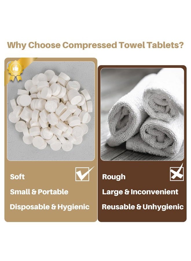 RAQEHO 100 Compressed Towel Tablets - Disposable Face Towel Washcloths Travel Towel Fast Drying Lightweight for Adult Camping Hiking Facial Mini Makeup Wipe Coin Tissues Travel Hotel Cleaning Supplies - Image 3