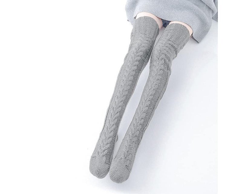 Pcavin Women's Thigh High Socks Over the Knee Cable Knit Boot Socks, Long Warm Fashion Leg Warmers Winter(White) - Image 5