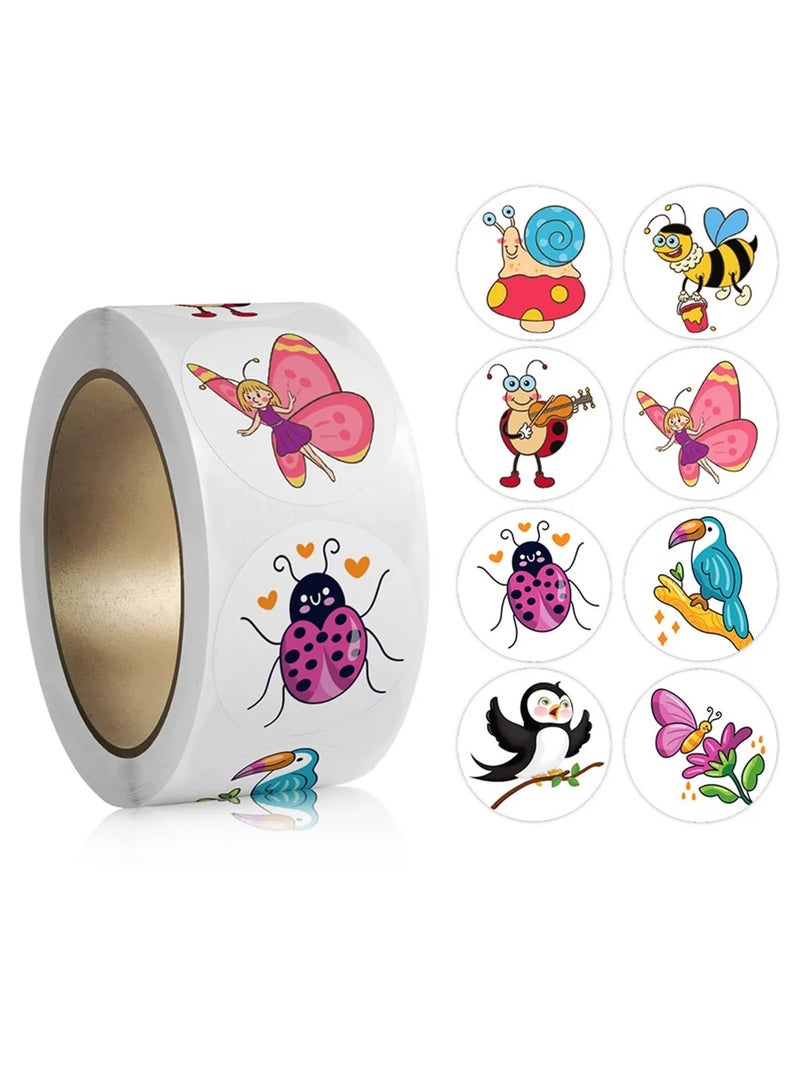 قوس قزح أورينبو 500 قطعة ملصقات كرتونية لطيفة للأطفال، لفة 1 بوصة/2.5 سم، ملصقات مكافأة وتشجيع للأطفال، ملصقات تغليف وختم، ملصقات لاصقة لسجلات القصاصات لتزيين هدايا حفلات العطلات، 8 تصاميم - Image 1