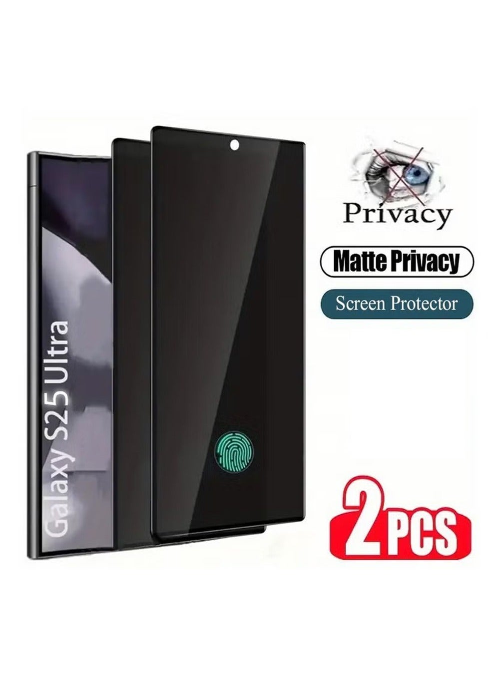 2Pcs Privacy Screen Protector for Samsung Galaxy S25 Ultra with Anti-drop Anti-Spy Private Tempered-Glass,100% Support Ultrasonic Fingerprint ID,Case Friendly Comfortable Touch Accessory