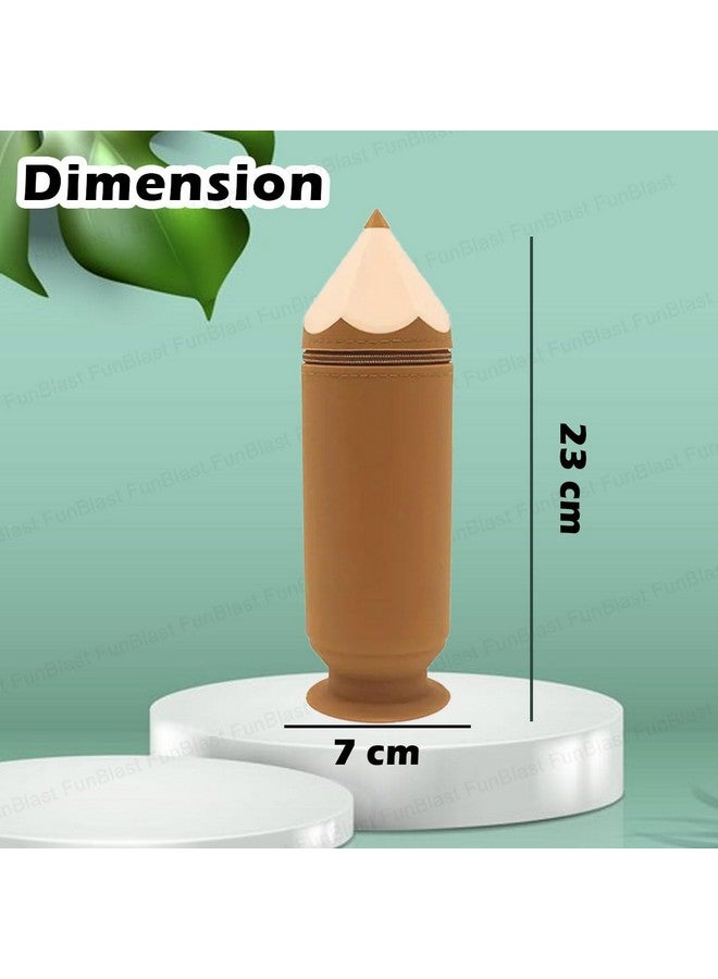 فنبلاست حقيبة على شكل قلم رصاص من فن بلاست - حقيبة أقلام سيليكون متعددة الأغراض بسحاب، حقيبة أقلام وأقلام رصاص للوازم المدرسية، حقيبة تنظيم أدوات مكتبية للبنات (بني) - Image 2
