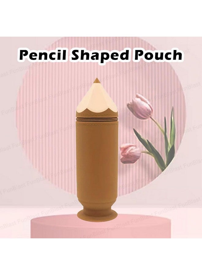 فنبلاست حقيبة على شكل قلم رصاص من فن بلاست - حقيبة أقلام سيليكون متعددة الأغراض بسحاب، حقيبة أقلام وأقلام رصاص للوازم المدرسية، حقيبة تنظيم أدوات مكتبية للبنات (بني) - Image 5