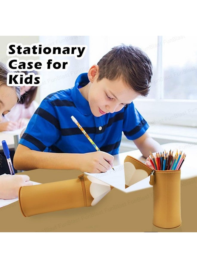 فنبلاست حقيبة على شكل قلم رصاص من فن بلاست - حقيبة أقلام سيليكون متعددة الأغراض بسحاب، حقيبة أقلام وأقلام رصاص للوازم المدرسية، حقيبة تنظيم أدوات مكتبية للبنات (بني) - Image 4