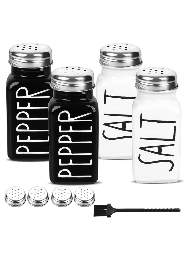 XiuWoo 4 Pack Salt and Pepper Shakers Set, Glass Salt Shaker with Stainless Steel Lid, Modern and Cute Salt and Pepper Set Black and White  - Image 1