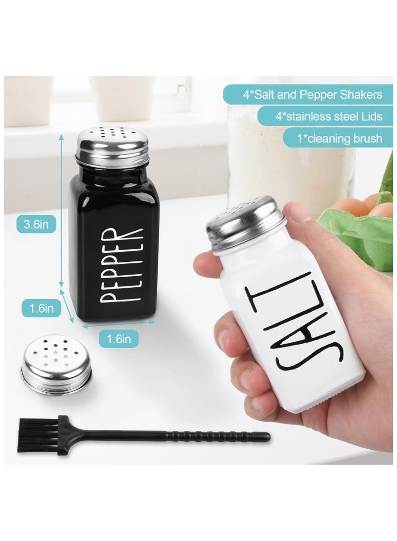 XiuWoo 4 Pack Salt and Pepper Shakers Set, Glass Salt Shaker with Stainless Steel Lid, Modern and Cute Salt and Pepper Set Black and White  - Image 2