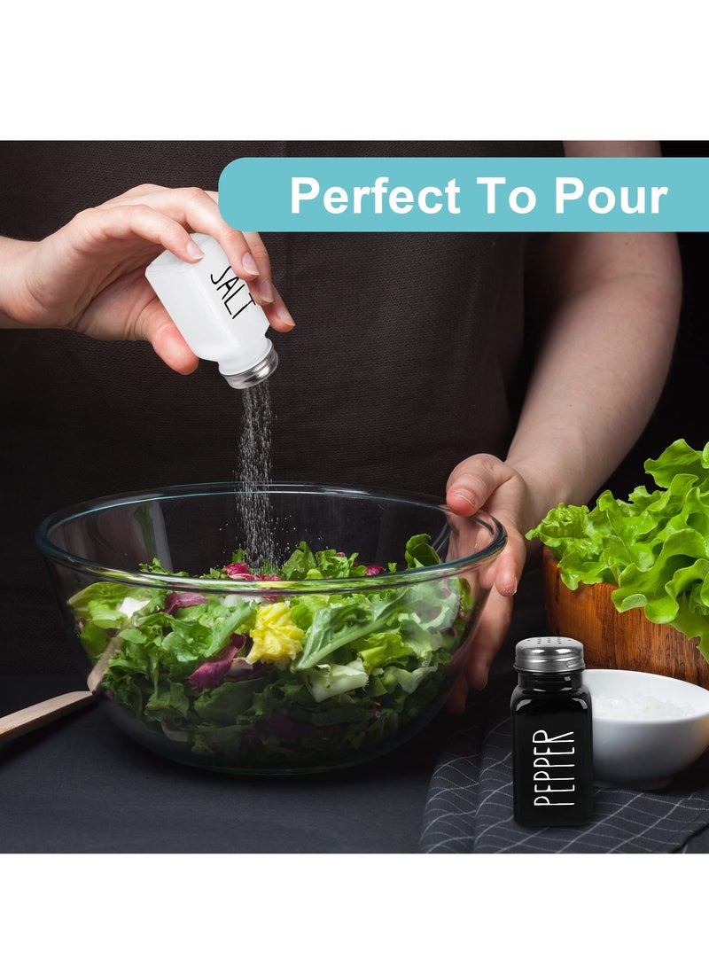 XiuWoo 4 Pack Salt and Pepper Shakers Set, Glass Salt Shaker with Stainless Steel Lid, Modern and Cute Salt and Pepper Set Black and White  - Image 4