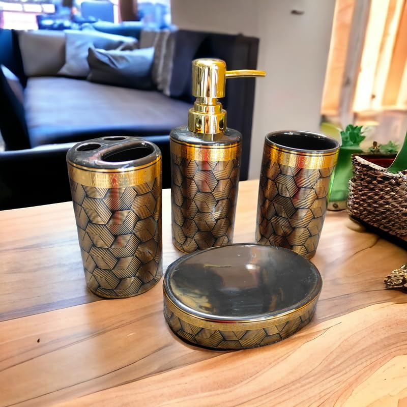 Whizzo Ceramic Intricate Design Bathroom Accessories Set Ceramic 4 Pieces Bathroom Set Soap Dispenser Toothbrush Holder Tumbler Soap Dish The Best Gifting Choice Black 807 - Image 5