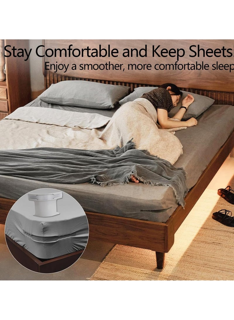 حاملات ملاءات قابلة للقفل، مجموعة من 4 حوامل ملاءات للزوايا، تثبت ملاءات السرير بإحكام في مكانها، لجميع أحجام الملاءات، حاملات ملاءات غير قابلة للانزلاق تثبت ملاءات السرير بإحكام في مكانها، سهلة التركيب (رمادي) - Image 5