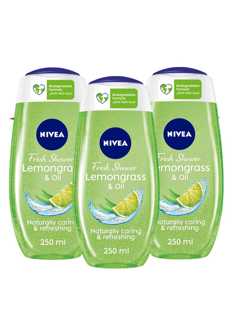 Nivea Shower Gel Body Wash Lemongrass And  Oil Caring Oil Pearls Lemongrass Scent Pack of 3 - Image 1