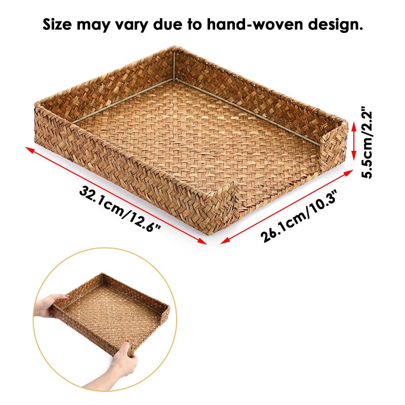 BTSKY Multipurpose A4 File Tray Natural Seagrass Desk Tray Organizer Woven Letter Size Desk Documents Trays Magazine Files Storage Basket Organizer Bin for Office Cosmetics Bathroom, Caramel - Image 4