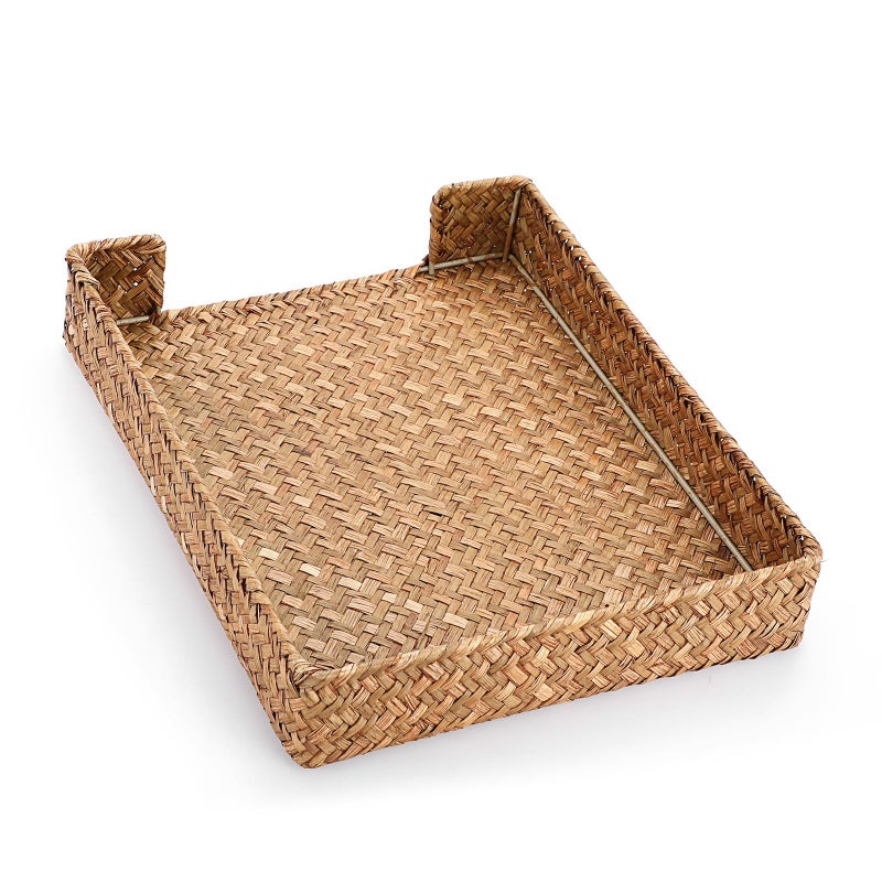 BTSKY Multipurpose A4 File Tray Natural Seagrass Desk Tray Organizer Woven Letter Size Desk Documents Trays Magazine Files Storage Basket Organizer Bin for Office Cosmetics Bathroom, Caramel - Image 5