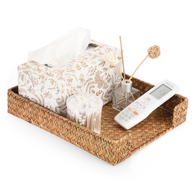 BTSKY Multipurpose A4 File Tray Natural Seagrass Desk Tray Organizer Woven Letter Size Desk Documents Trays Magazine Files Storage Basket Organizer Bin for Office Cosmetics Bathroom, Caramel - Image 1