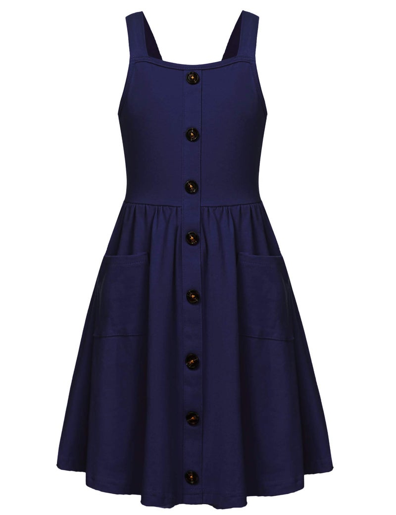 Arshiner Girl's Sleeveless Summer Casual Sundress A-line Dress Navy Blue Size 11-12 - Image 1