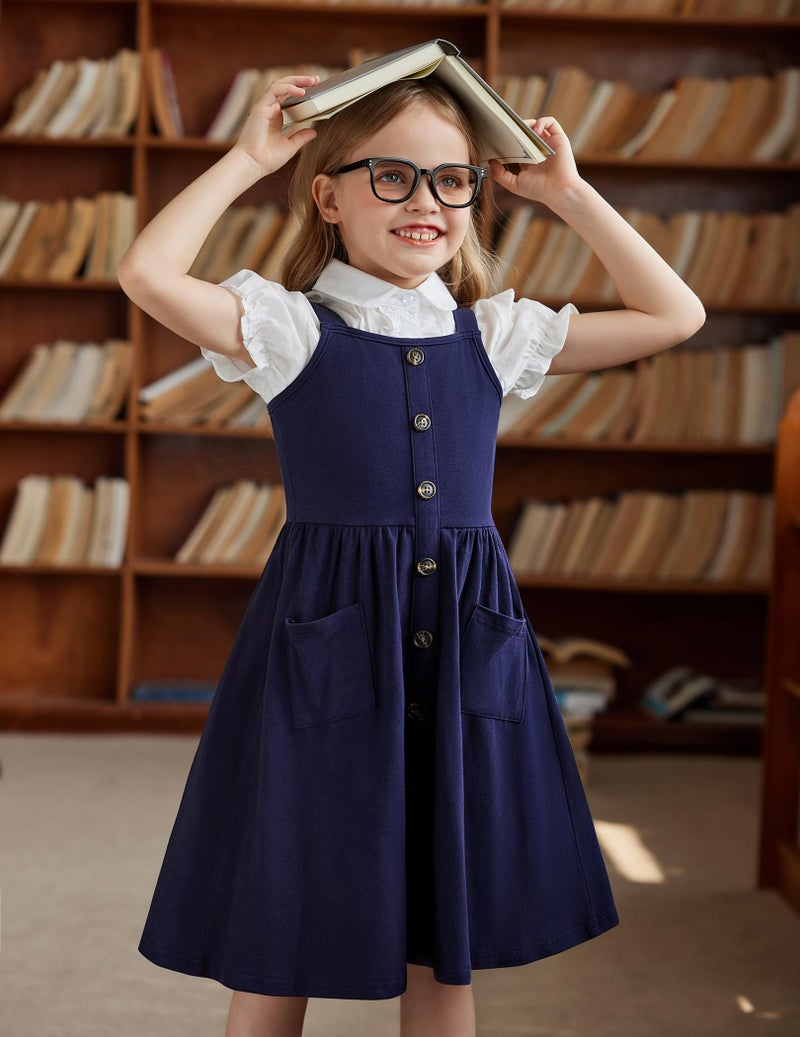 Arshiner Girl's Sleeveless Summer Casual Sundress A-line Dress Navy Blue Size 11-12 - Image 3