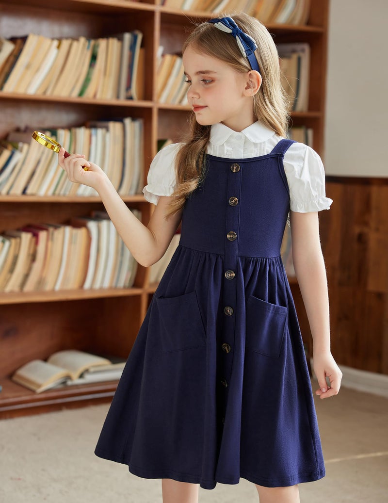 Arshiner Girl's Sleeveless Summer Casual Sundress A-line Dress Navy Blue Size 11-12 - Image 2