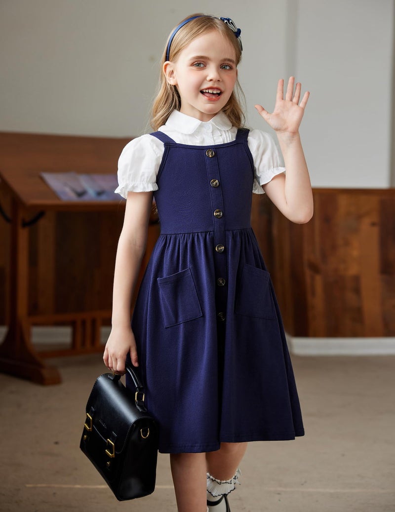 Arshiner Girl's Sleeveless Summer Casual Sundress A-line Dress Navy Blue Size 11-12 - Image 4