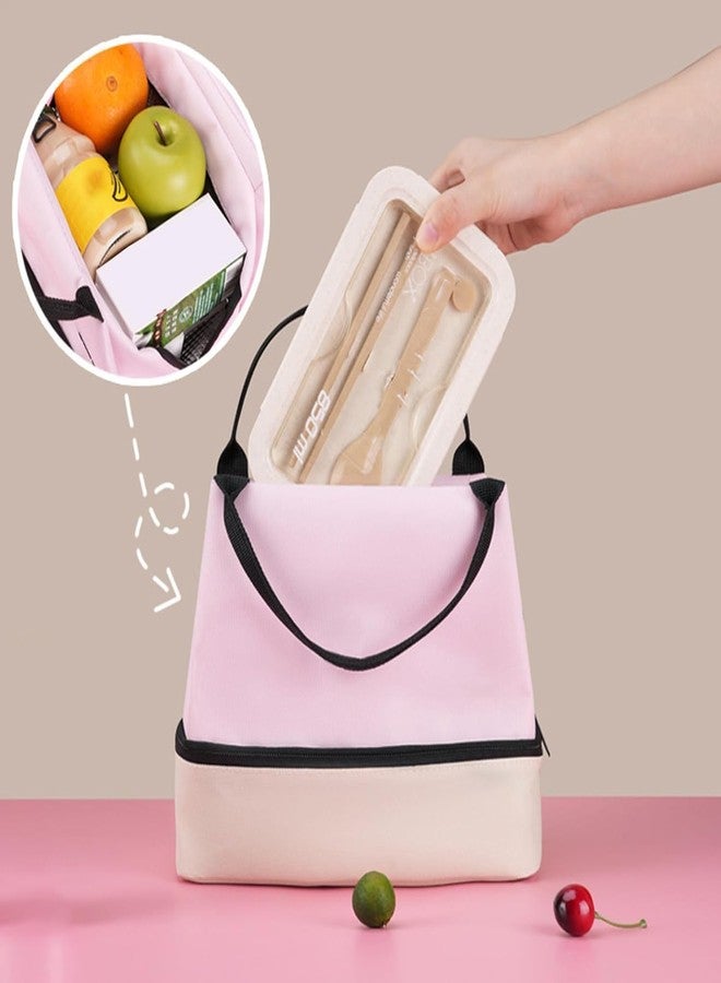 ZURITY 2 Layer Insulated Lunch Bag for Women & Men – Double-Layer Tote with Thermal Insulation, Leakproof Portable Cooler Handle, Reusable Box Office, School Travel (Pink) - Image 3