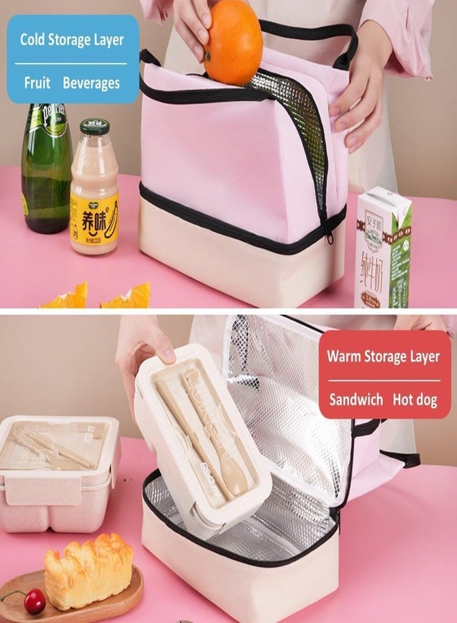 ZURITY 2 Layer Insulated Lunch Bag for Women & Men – Double-Layer Tote with Thermal Insulation, Leakproof Portable Cooler Handle, Reusable Box Office, School Travel (Pink) - Image 4