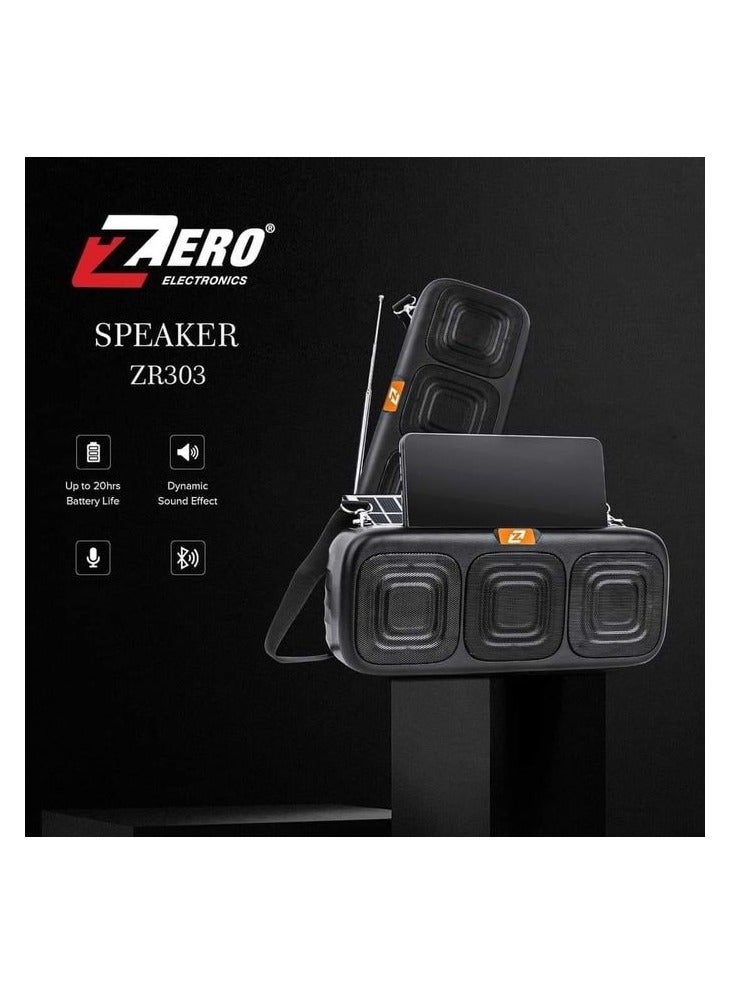 Zero Zero Z303 Multi-Function Portable Bluetooth Speaker – Shock Sound Effect, Solar Charging, USB/TF/AUX Support, 1200mAh Battery – Black  - Image 2