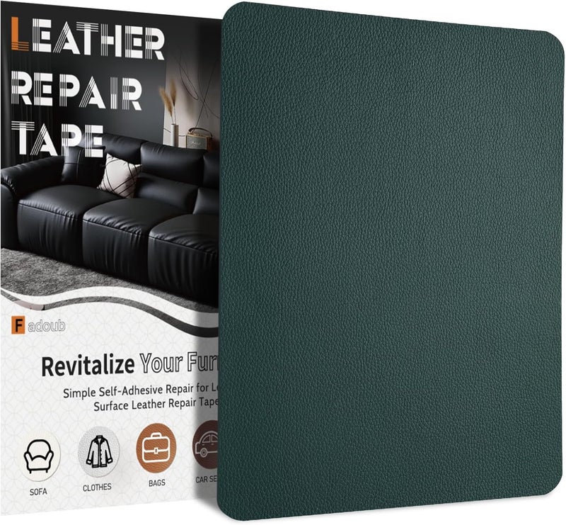 Fadoub Leather Repair Patch Tape Self-Adhesive, 8x11In Heavy Duty Vinyl Patch, Leather Repair Kit for Furniture, Sofa, Couch, Office Chair, Car Seat, Car Interior(Dark Green) - Image 1