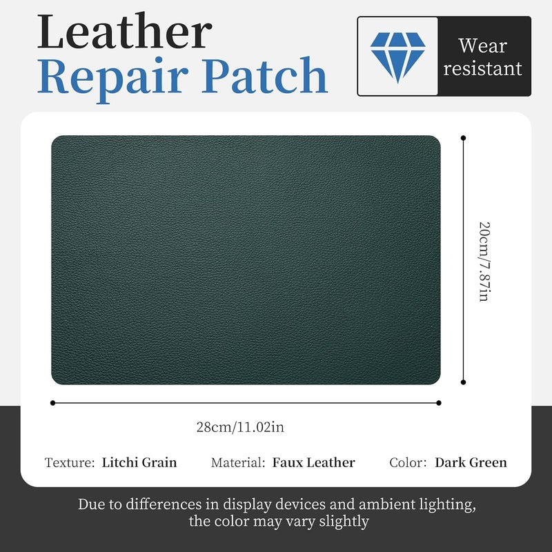 Fadoub Leather Repair Patch Tape Self-Adhesive, 8x11In Heavy Duty Vinyl Patch, Leather Repair Kit for Furniture, Sofa, Couch, Office Chair, Car Seat, Car Interior(Dark Green) - Image 2