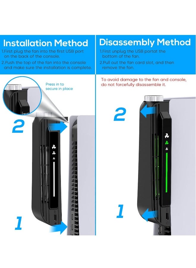 ماركة غير محددة - ملحقات مروحة التبريد لجهاز PS5، مبرد قوي ثلاثي الإيقاف بنظام USB ممتد لجهاز PS5 إصداري CD-ROM ورقمي (أسود) - Image 1
