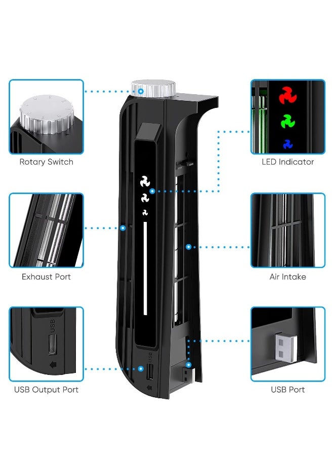 ماركة غير محددة - ملحقات مروحة التبريد لجهاز PS5، مبرد قوي ثلاثي الإيقاف بنظام USB ممتد لجهاز PS5 إصداري CD-ROM ورقمي (أسود) - Image 1