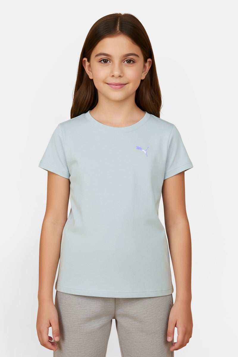 PUMA ملابس رياضية للبنات للأطفال تي شيرت تدريب بأكمام قصيرة، أخضر نعناعي - Image 1