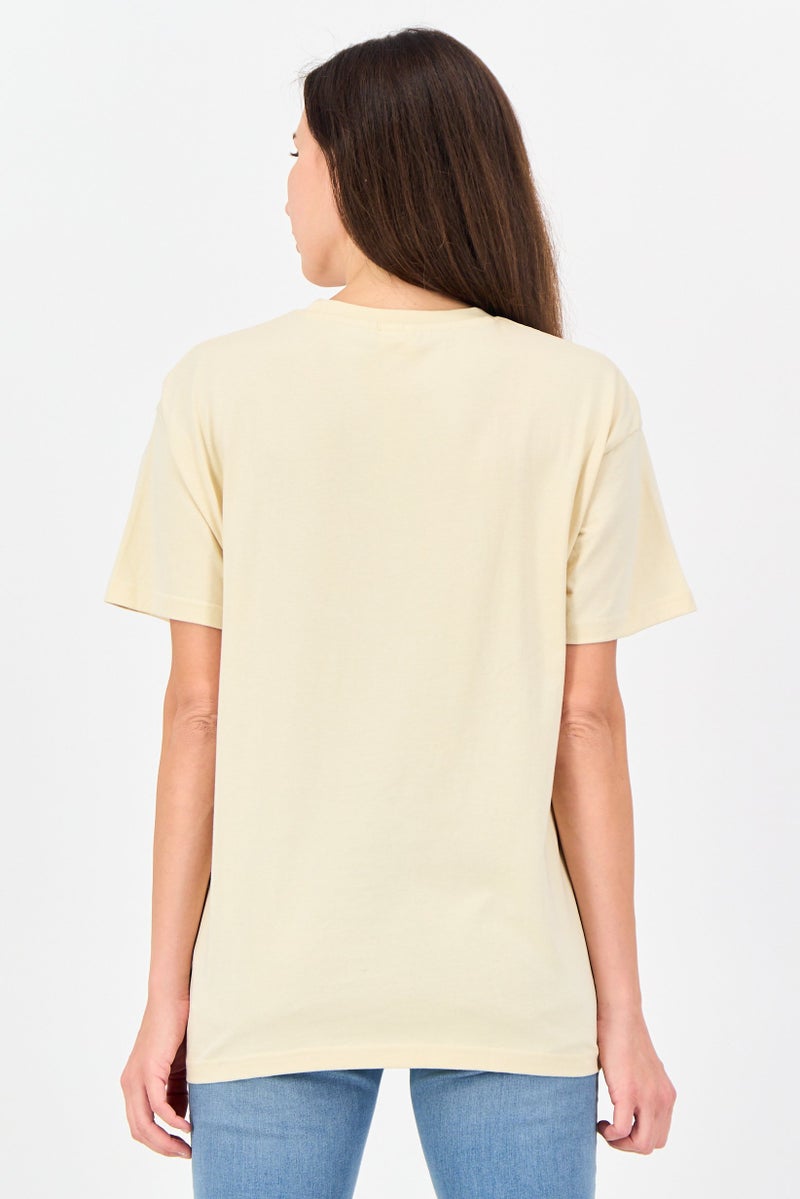 Disney Hello Kitty Women Crew Neck Short Sleeve Brand Logo T-Shirt, Beige - Image 3