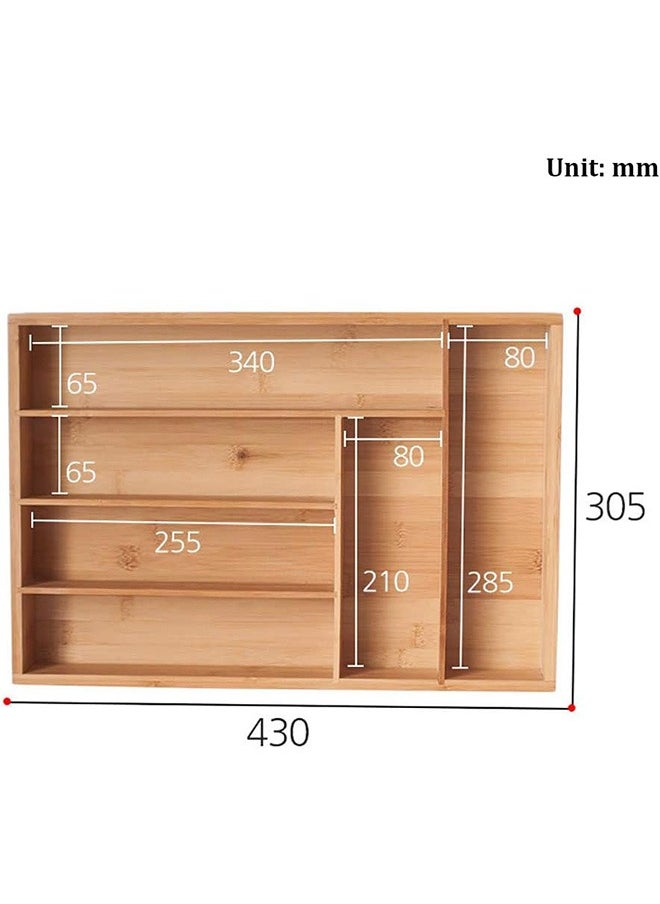 LENND - Large Bamboo Kitchen Flatware Drawer Organizer Divider, Cutlery and Utensil Holder Tray with 6 Compartments - Image 1