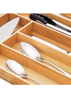 LENND Large Bamboo Kitchen Flatware Drawer Organizer Divider, Cutlery and Utensil Holder Tray with 6 Compartments  - Image 5