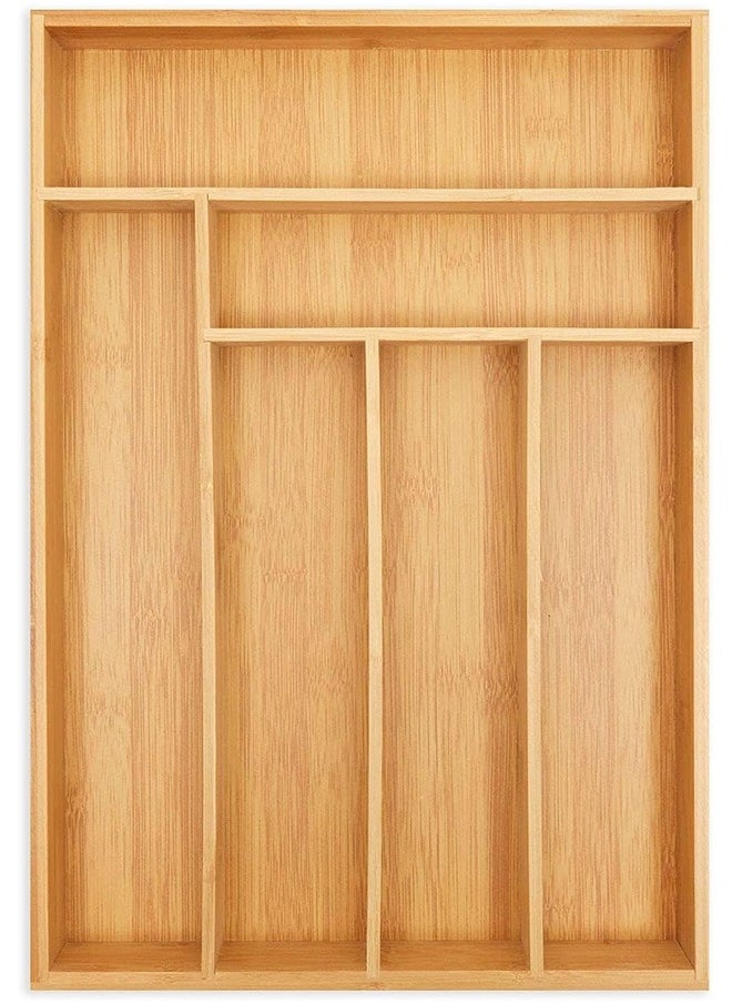 LENND - Large Bamboo Kitchen Flatware Drawer Organizer Divider, Cutlery and Utensil Holder Tray with 6 Compartments - Image 1