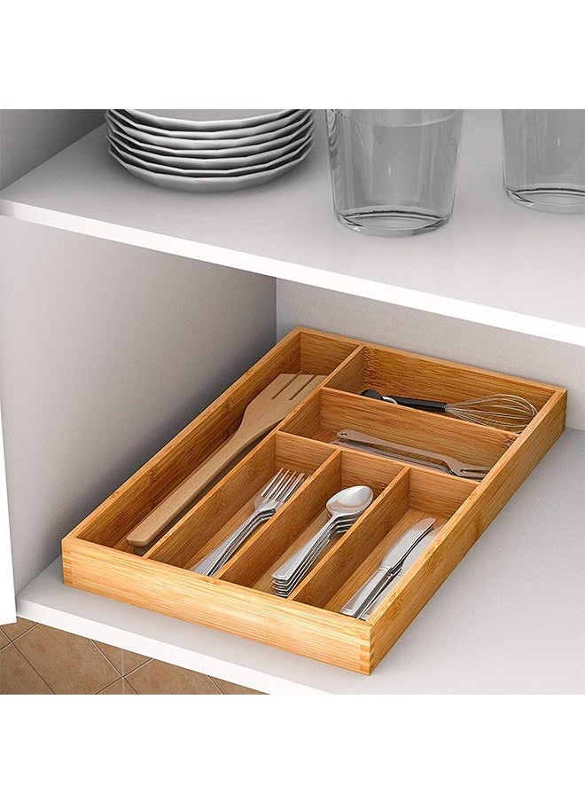LENND - Large Bamboo Kitchen Flatware Drawer Organizer Divider, Cutlery and Utensil Holder Tray with 6 Compartments - Image 1